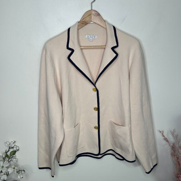 J. CREW Tipped Sweater Blazer Cream Navy Blue Sz 3X {3N40} - Picture 3 of 7